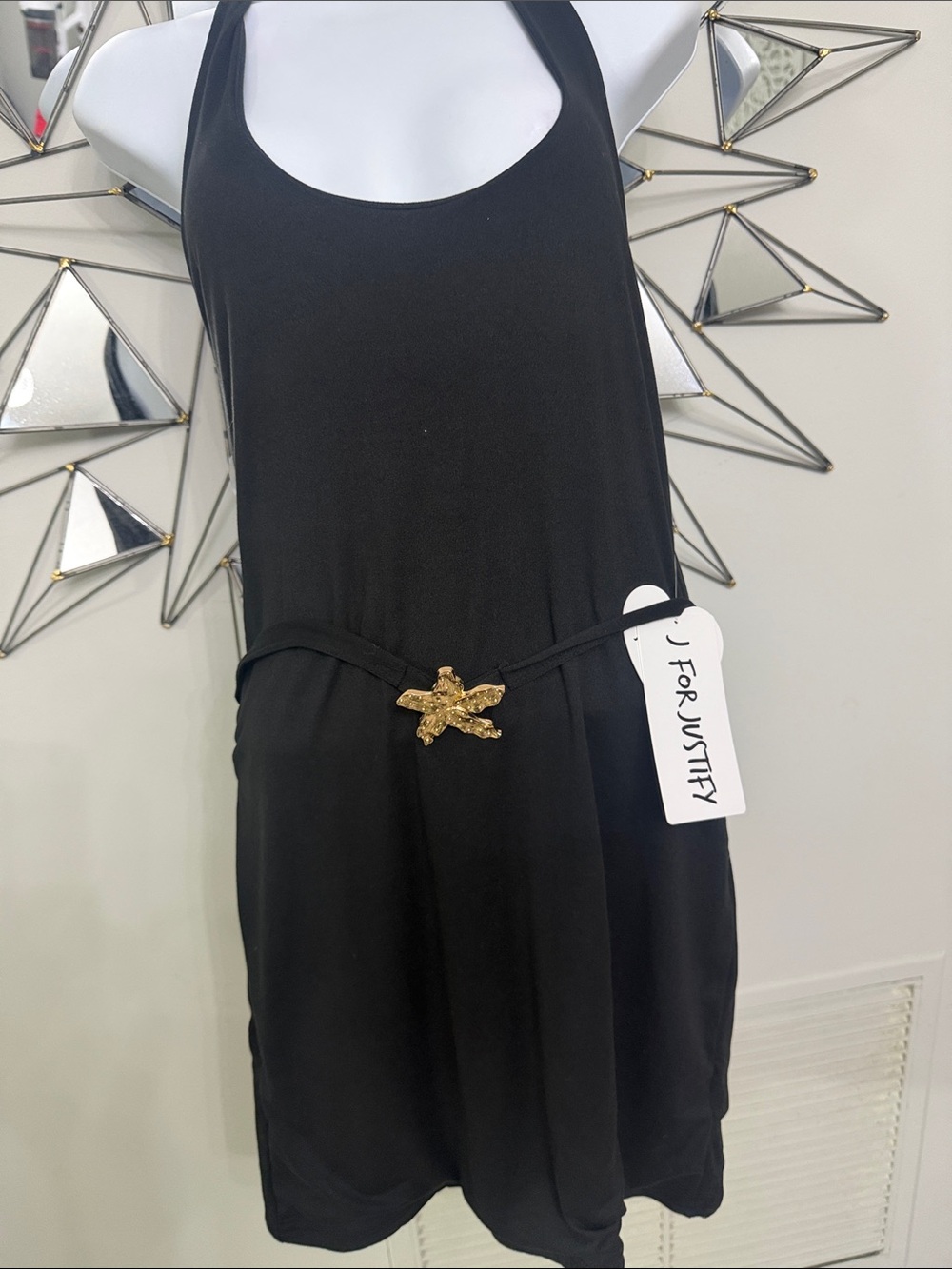J for Justify Black Mini Dress with Gold Accent
